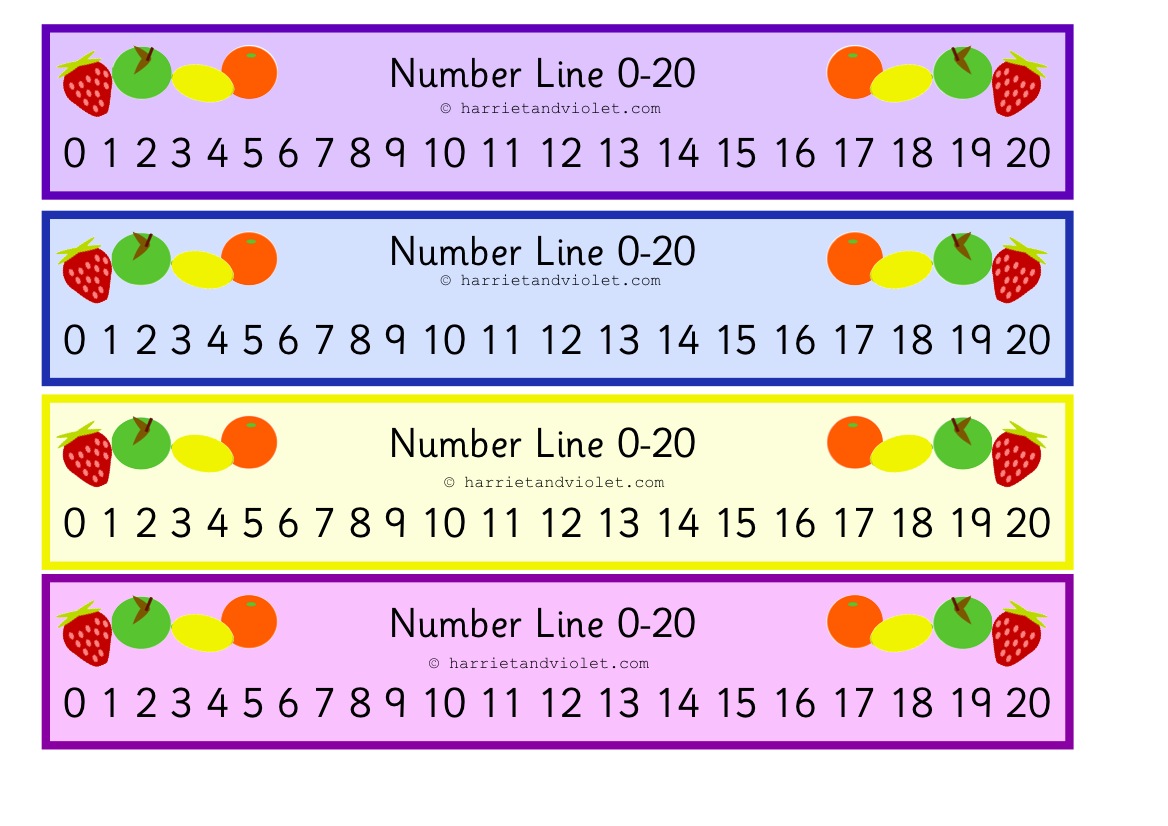 Number Line 0 to 20 within Guide Lines (0-20 numberline) - Printable